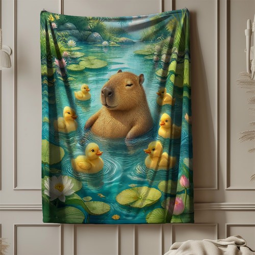 Capybara and ducklings pond - capybara,