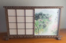 Colored Paper Frame Folding Screen Shoji Inkstone Divider Wood Glass Used