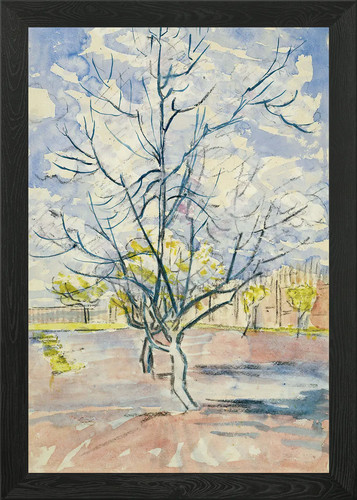 Blossoming peach trees - peach, framed