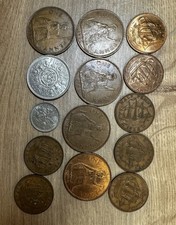 14 British 1966 Coins, 1x 2 shillings, 1x Sixpence, Plus Pennies And 1/2 Pennies
