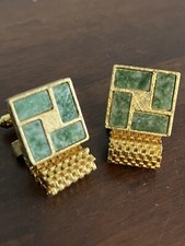 Vintage JC Green Marble Tile Wraparound Panther Link Cufflinks