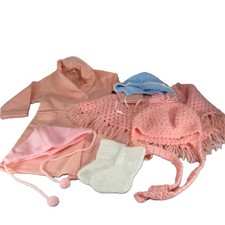 Vtg Baby Clothes Set Pink Wool