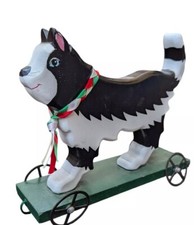 Vtg Wooden Dog Cat Pull Toy