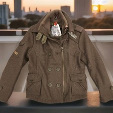 Womens SUPERDRY REGIMENT BLAZER Medium 10 12 Military Wool Mix Khaki Coat Jacket