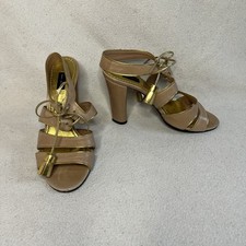 Vintage Marc Jacobs Block High Heel Shoes Sandals Beige Leather Gold EU37 UK4