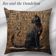 Egyptian Cat with Hieroglyphics  Light Canvas Cushion COVER 45cms X 45cms