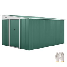 Outsunny 11.3x9.2ft Steel Garden Storage Shed w/ Sliding Doors & 2 Vents, Green