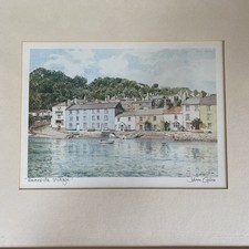 Vintage Signed John Grillo Framed Print Riverside Village Dittisham Devon 1983