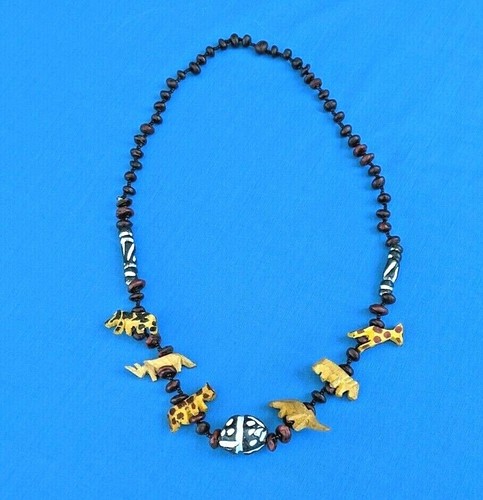 African wooden animal necklace - african,