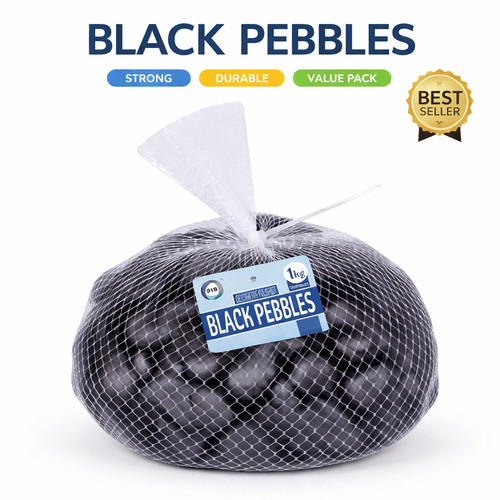 1kg black pebbles - black, polished
