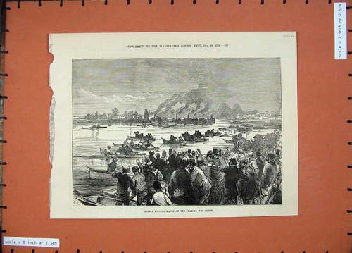 Original old antique print - old,