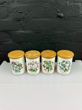 4 x Portmeirion Botanic Garden Storage Jars Wooden Lid 10.5 cm High Set