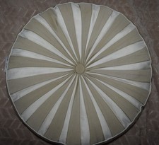 Laura Ashley ASHLING Cushion Round Satin Silky Pleated 15" Ivory Beige Cream VGC