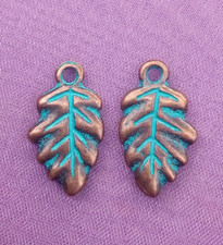 10 x COPPER 3D Patina OAK LEAF