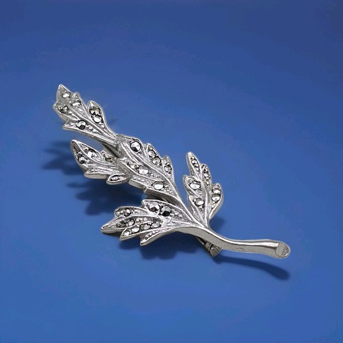 Sterling silver marcasite leaf - silver,