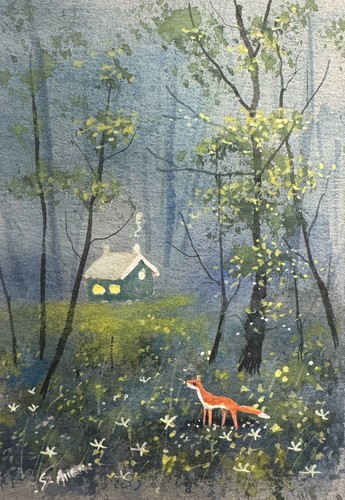 Original watercolour fox - original,