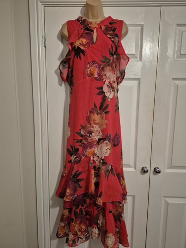 Bnwt red floral lined dress - red,