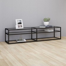 Black & Transparent TV Cabinet 180x40x40.5cm Tempered Glass & Steel Shelf Frame