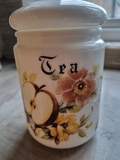 Vintage Mcm Italian Milk Glass Tea Cannister Fruit Design