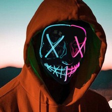 LED Neon Stitches Mask Wire Light Up Purge Halloween Costume Masks Cosplay