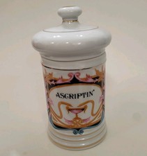 French Porcelain Apothecary Pharmacy Jar 'Ascriptin' (for Pain) 5 1/2” Tall