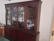 Dark Wood Bookcase  With Glazed Doors.