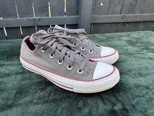 Converse All Star Low Trainers, Double Tongue, Grey/Pink, Size 4, Excellent