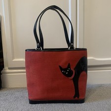 Lulu Guinness Red Cat and Mouse Canvas Handbag Secondhand