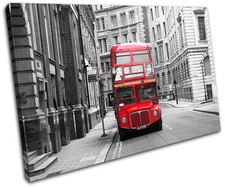 London Retro Bus City SINGLE CANVAS WALL ART Picture Print VA