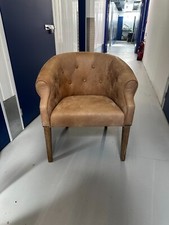 Nordic Style Faux Leather Tub Chair – Brown Button Back – 75cm H