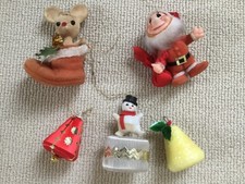 Vintage 1950s Flocked, Mouse in Boot - Retro Christmas Tree Ornaments