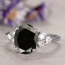 5 Ct Black Diamond Ring Oval Cut In 925 Sterling Silver AAA Certified Ideal Gift