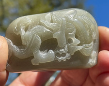 Chinese Nephrite Jade Dragon Carving Toggle Scroll Weight Scholar’s Object