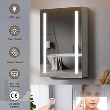 LED Bathroom Mirror Cabinet with Shaver Socket Demister Sensor Lights Vertically