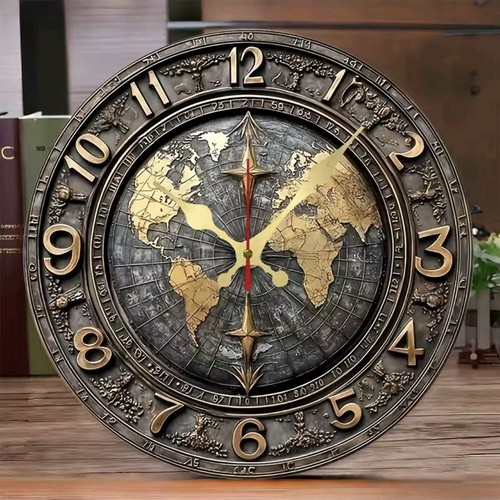 Vintage world map - vintage, clock