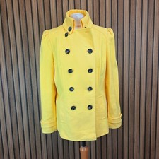 Per Una Yellow Coat Overcoat UK 16 Doublebreasted 100% Soft Cotton Hip Length