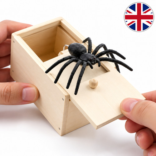Wooden spider prank scare box - wooden,