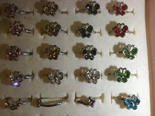 1Pc Child's Silver Tone Adjustable Fashion Ring with White Butterfly Diamantes