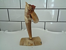 Desk Pen Holder Natural Horn  with Bird heron Carved design c1970s Used