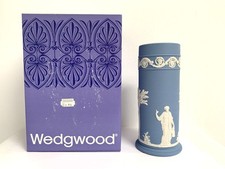 Boxed Wedgwood Jasper Ware Pottery Pale Blue Spill Vase