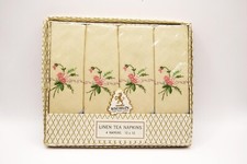 VINTAGE RICHLIN 4 X EMBROIDERED IRISH LINEN NAPKINS 12" x 12" - NEW IN BOX