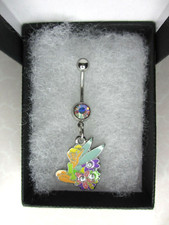NEW Walt Disney World Tinkerbell Crystal Flowers Charm on AB Crystal Belly Bar 