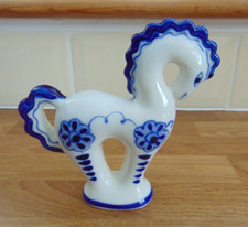 GZHEL USSR VINTAGE FOLK ART BLUE & WHITE PORCELAIN HORSE