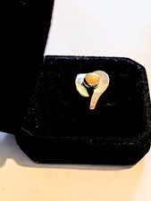 Vintage Modernist Mexican DDD Sterling Silver & Fire Opal Ring Size O/P, Boxed