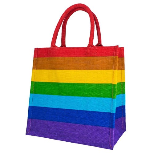 Rainbow stripes jute shopping - rainbow,
