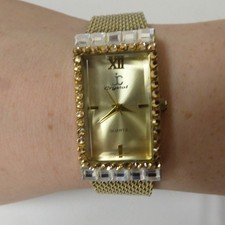 Jimmy Crystal Watch Gold Tone Chunky Bedazzled Gems Rectangular Ladies WJ450