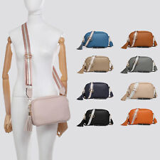 Tassel zip Plain Woman Small Cross Body Shoulder bag with Matching Canvas strap