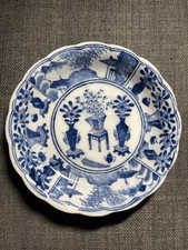 Kangxi Blue and White Porcelain Appreciation Plate Scenic and Treasures Patterns