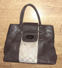 Oroton Jacquard & Leather Tote Handbag Brown Beige 