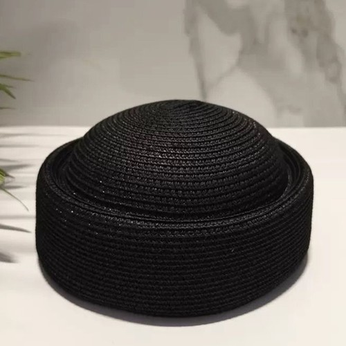 Straw pillbox hat - straw,